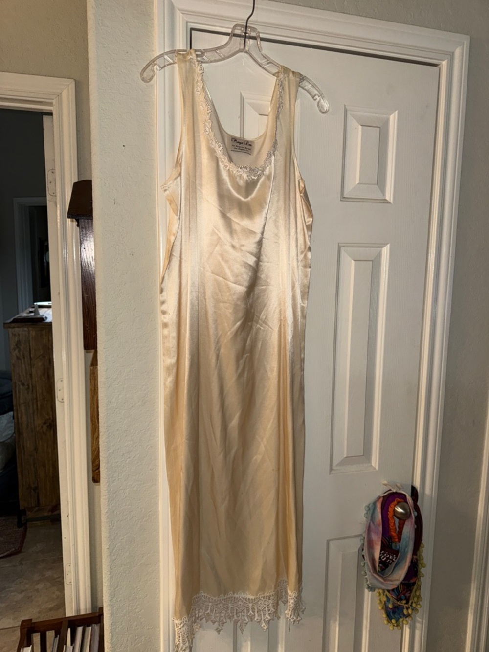 Vintage Margot Lea Satin Slip Dress with Lace Trim - Champagne/Cream (Bridal)